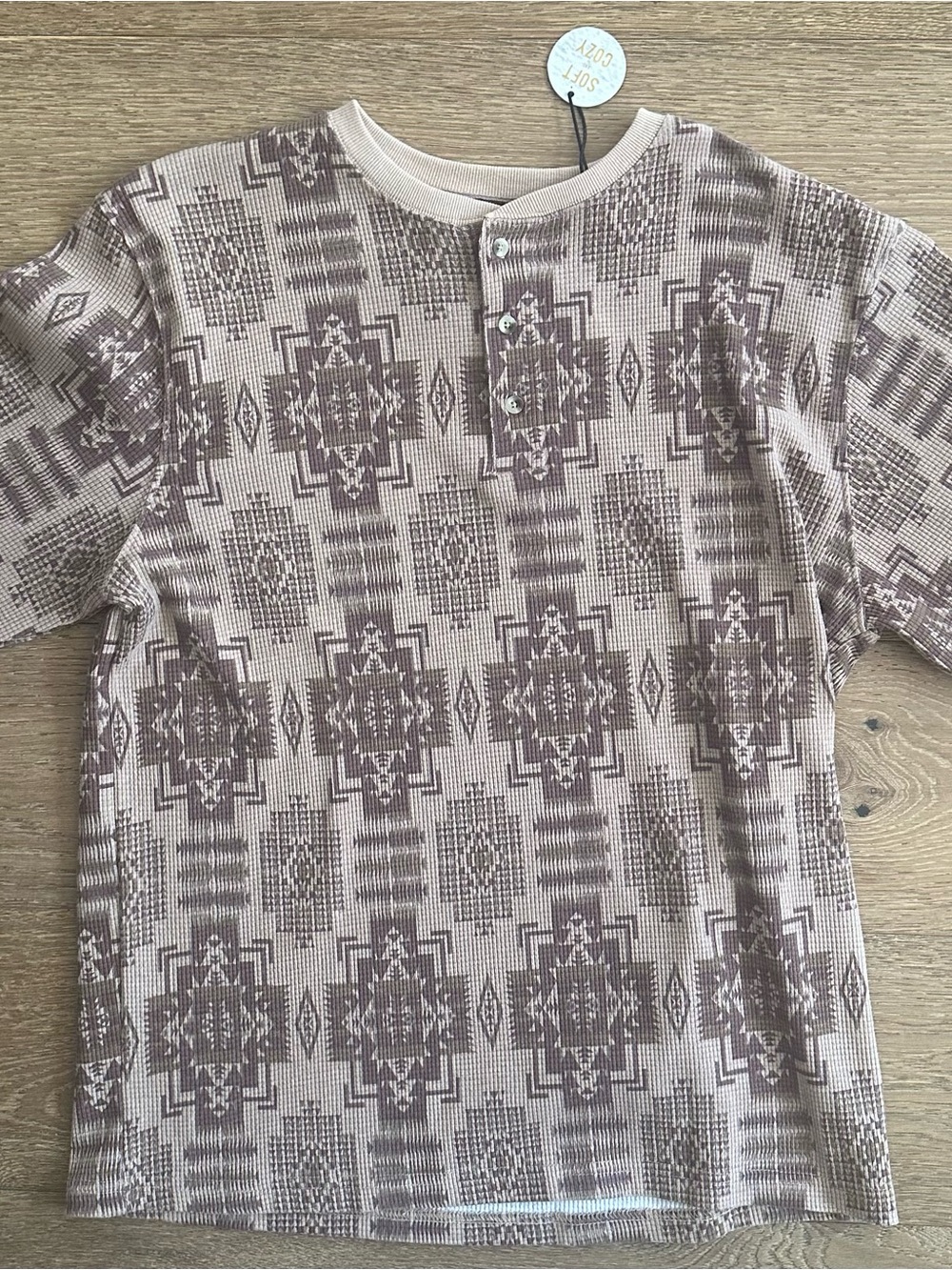 NOMAD by Craft+Flow Brown Ramsey Geo Otter Thermal Henley Knit Shirt Men's M